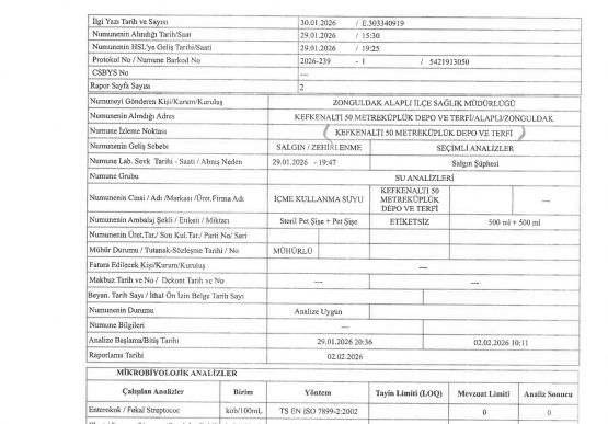 ALAPLI’DA İÇME SUYU NUMUNELER TEMİZ ÇIKTI.