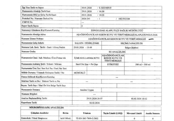ALAPLI’DA İÇME SUYU NUMUNELER TEMİZ ÇIKTI.